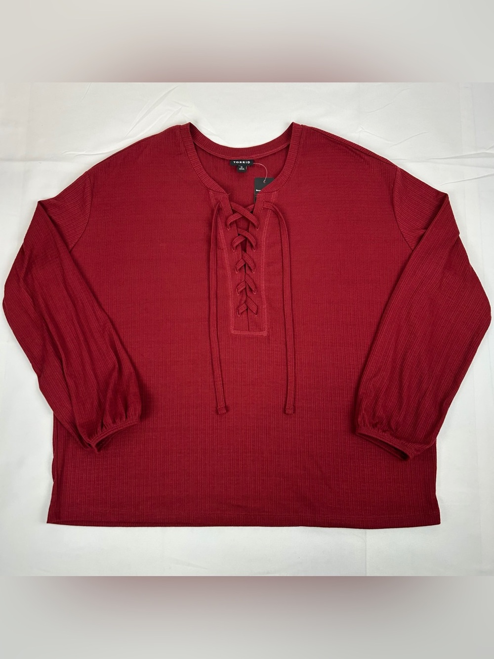 *NEW* Torrid Lace-Up Long Sleeve Blouse Cranberry Oversized Large